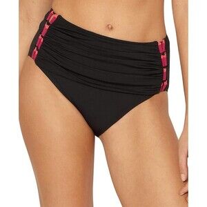 NWT BLEU BY ROD BEATTIE RUCHED STRAPPY-SIDE HIGH-WAIST BLACK PINK ROUGE 6